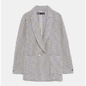 Zara Tweed blue cream textured blazer jacket